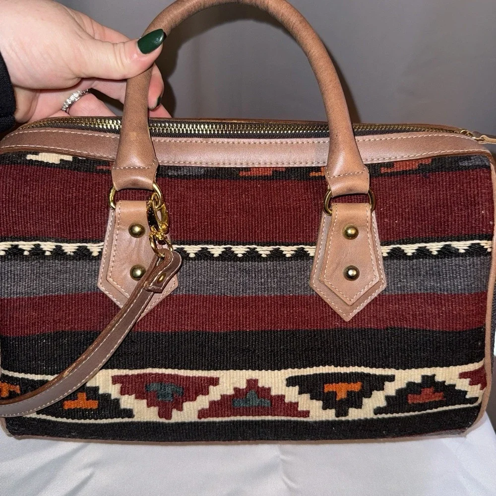 Vtg Yun Art Crossbody Bag Purse Wool Leather Handmade In Turkey Western Native